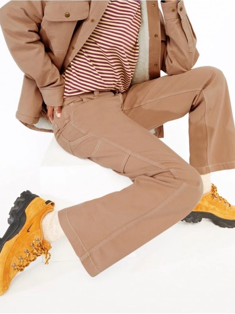 Aritzia TNA Greenwich Pant - Chasm Pink Tan High-Waist Carpenter Cotton Twill